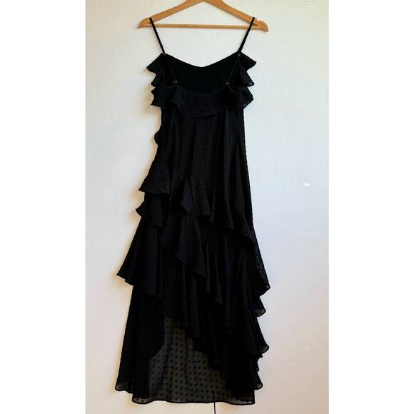 Rumored Tiered Flowy Midi Dress Ruffle Romantic Delicate Prom Womens XS/S Black - Picture 4 of 16